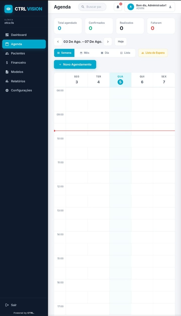 Tela da agenda semanal do CTRL VISION com indicadores de agendamentos